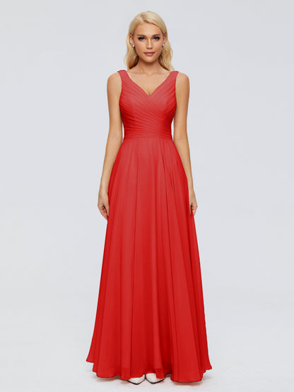 Ryleigh V Neck Long Chiffon Bridesmaid Dresses with Bow