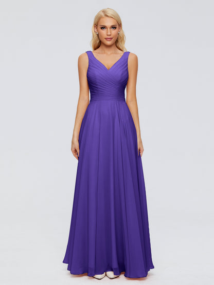 Ryleigh V Neck Long Chiffon Bridesmaid Dresses with Bow