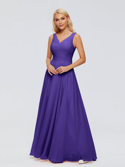 Ryleigh V Neck Long Chiffon Bridesmaid Dresses with Bow