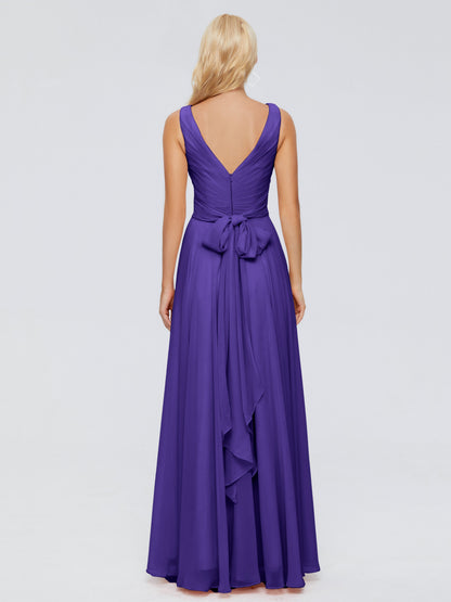 Ryleigh V Neck Long Chiffon Bridesmaid Dresses with Bow