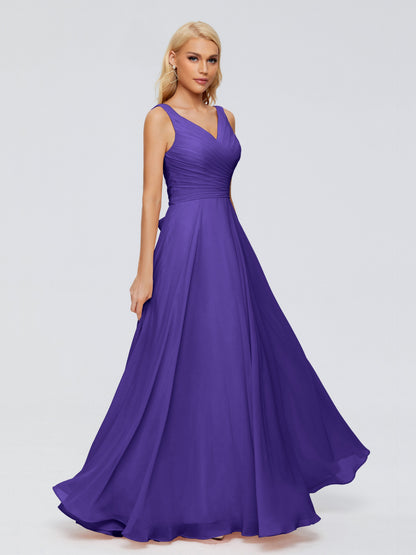 Ryleigh V Neck Long Chiffon Bridesmaid Dresses with Bow