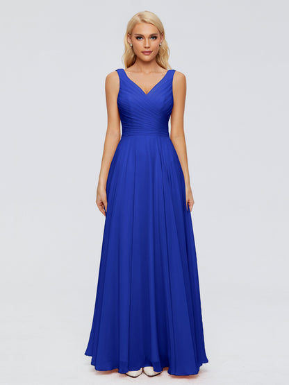 Ryleigh V Neck Long Chiffon Bridesmaid Dresses with Bow