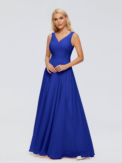 Ryleigh V Neck Long Chiffon Bridesmaid Dresses with Bow