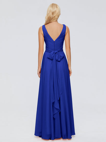 Ryleigh V Neck Long Chiffon Bridesmaid Dresses with Bow