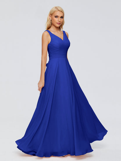 Ryleigh V Neck Long Chiffon Bridesmaid Dresses with Bow