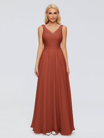 Ryleigh V Neck Long Chiffon Bridesmaid Dresses with Bow