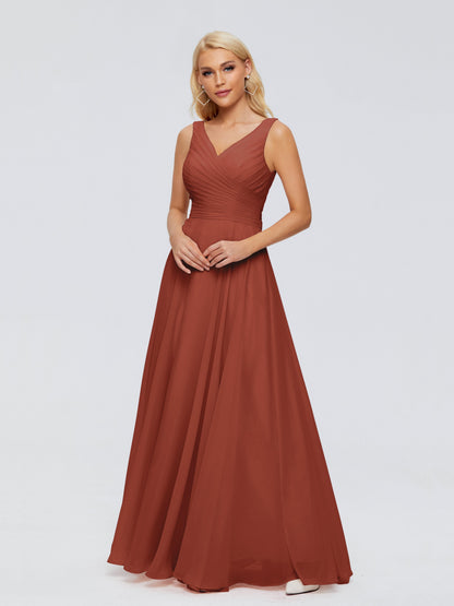 Ryleigh V Neck Long Chiffon Bridesmaid Dresses with Bow