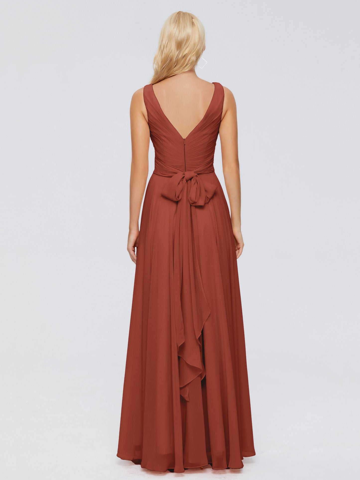 Ryleigh V Neck Long Chiffon Bridesmaid Dresses with Bow