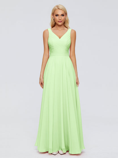 Ryleigh V Neck Long Chiffon Bridesmaid Dresses with Bow