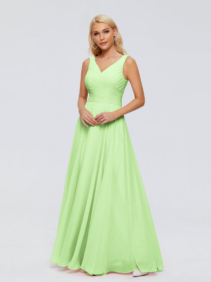 Ryleigh V Neck Long Chiffon Bridesmaid Dresses with Bow