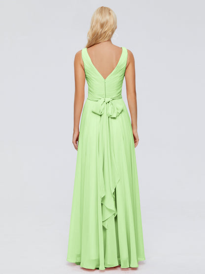 Ryleigh V Neck Long Chiffon Bridesmaid Dresses with Bow