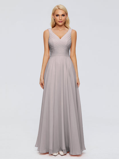 Ryleigh V Neck Long Chiffon Bridesmaid Dresses with Bow