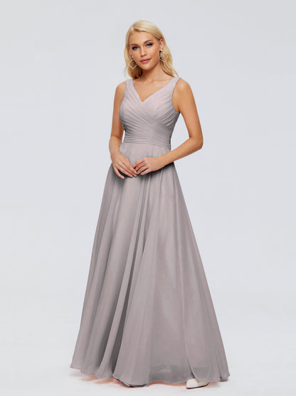 Ryleigh V Neck Long Chiffon Bridesmaid Dresses with Bow