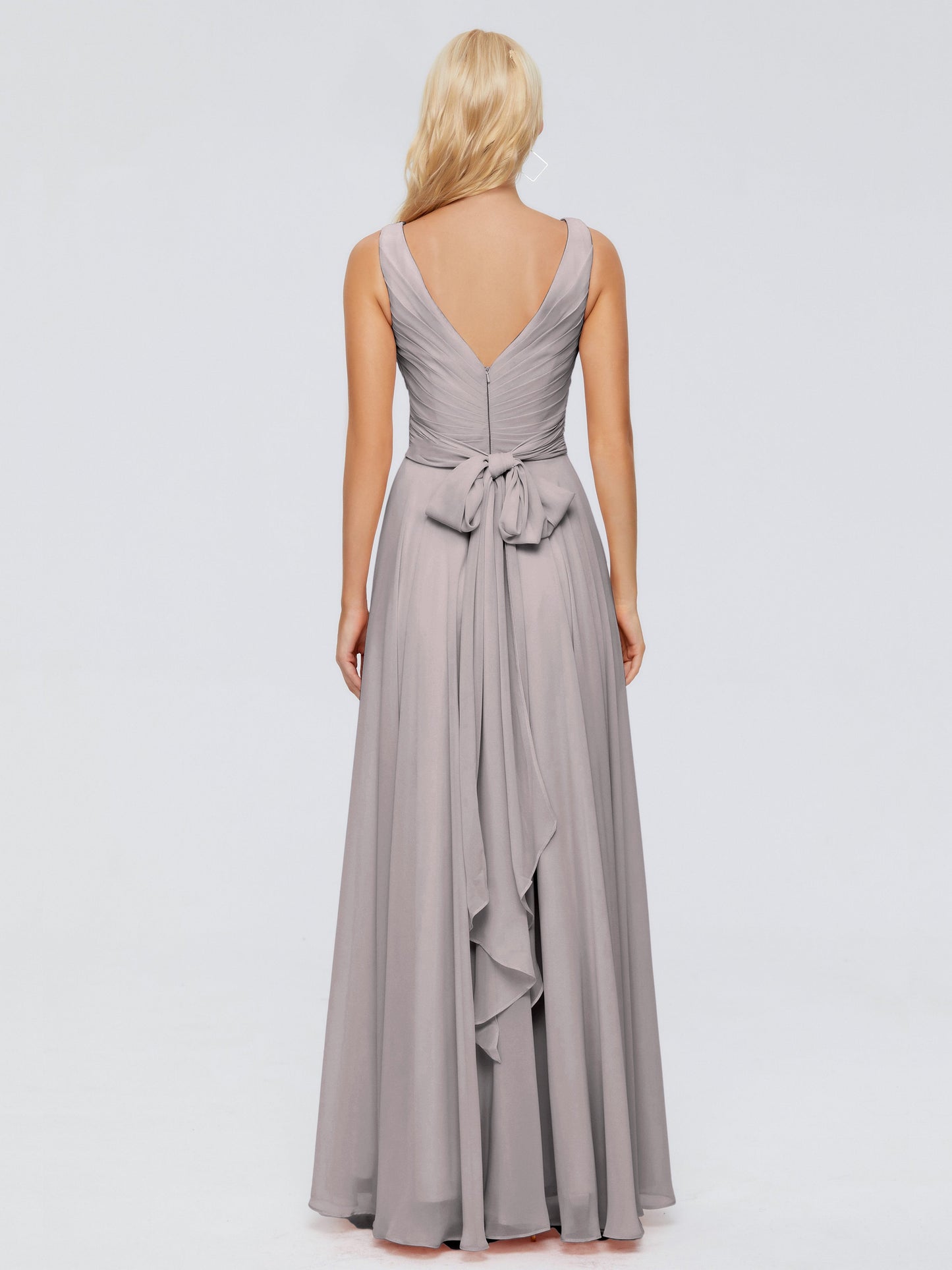 Ryleigh V Neck Long Chiffon Bridesmaid Dresses with Bow