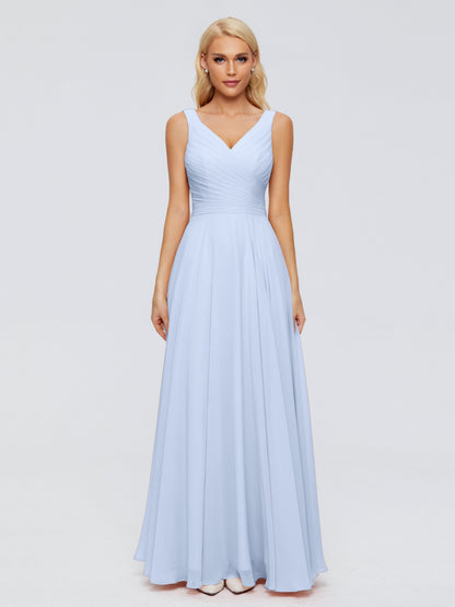 Ryleigh V Neck Long Chiffon Bridesmaid Dresses with Bow
