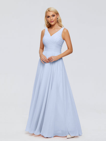 Ryleigh V Neck Long Chiffon Bridesmaid Dresses with Bow