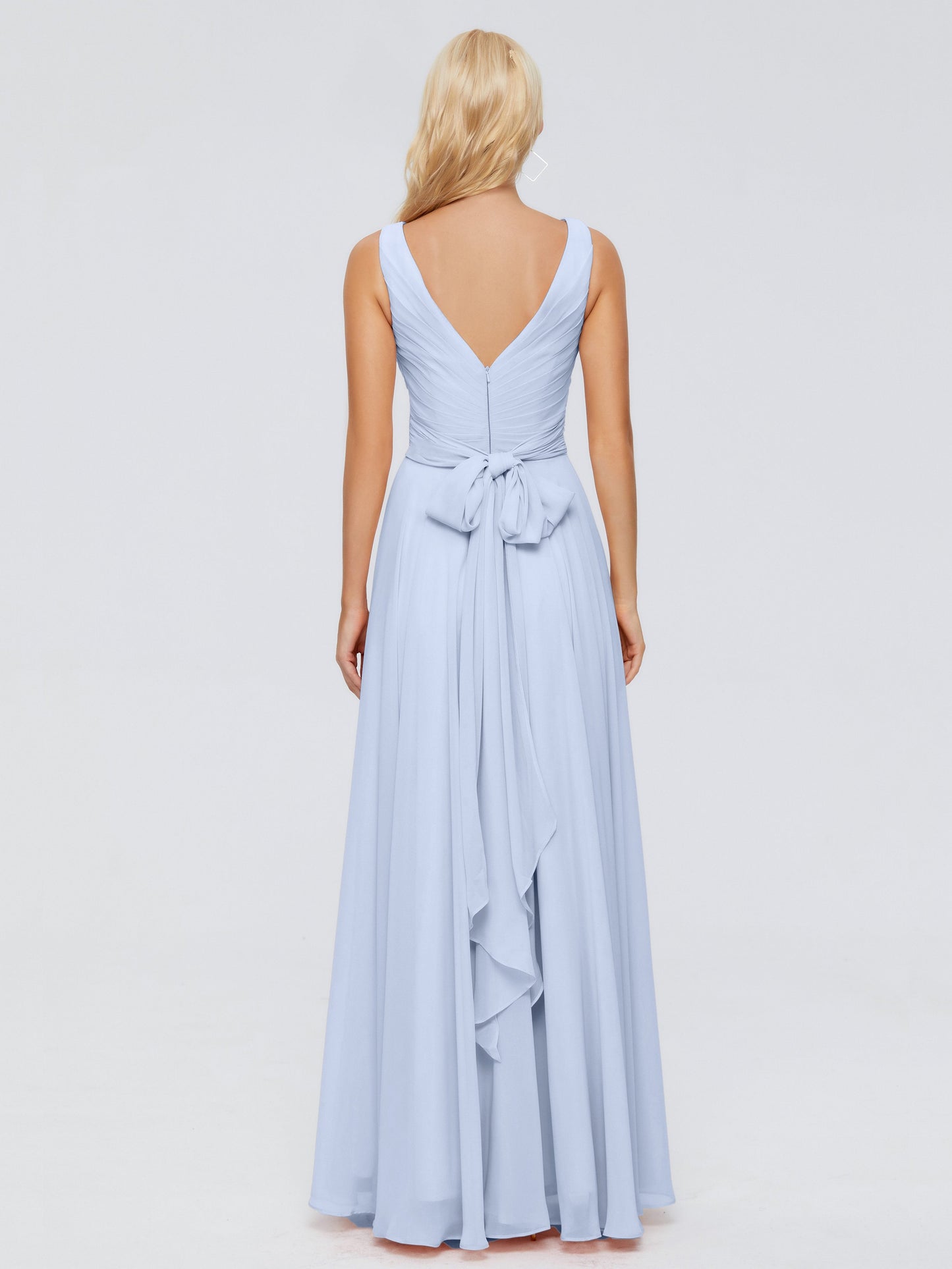 Ryleigh V Neck Long Chiffon Bridesmaid Dresses with Bow
