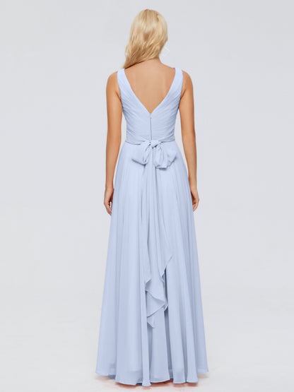 Ryleigh V Neck Long Chiffon Bridesmaid Dresses with Bow