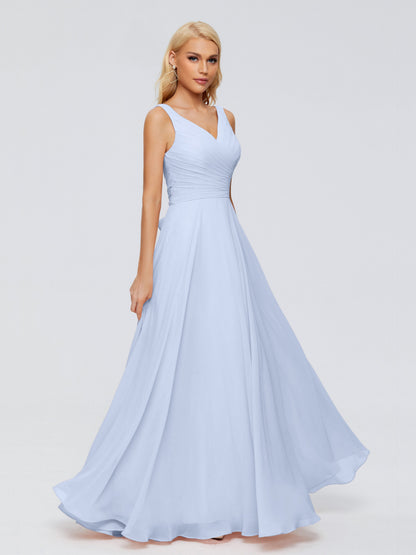 Ryleigh V Neck Long Chiffon Bridesmaid Dresses with Bow