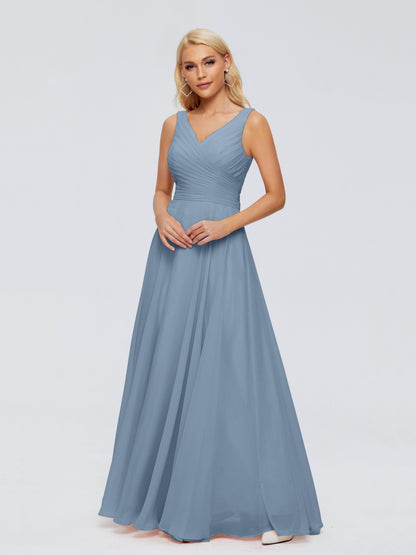 Ryleigh V Neck Long Chiffon Bridesmaid Dresses with Bow