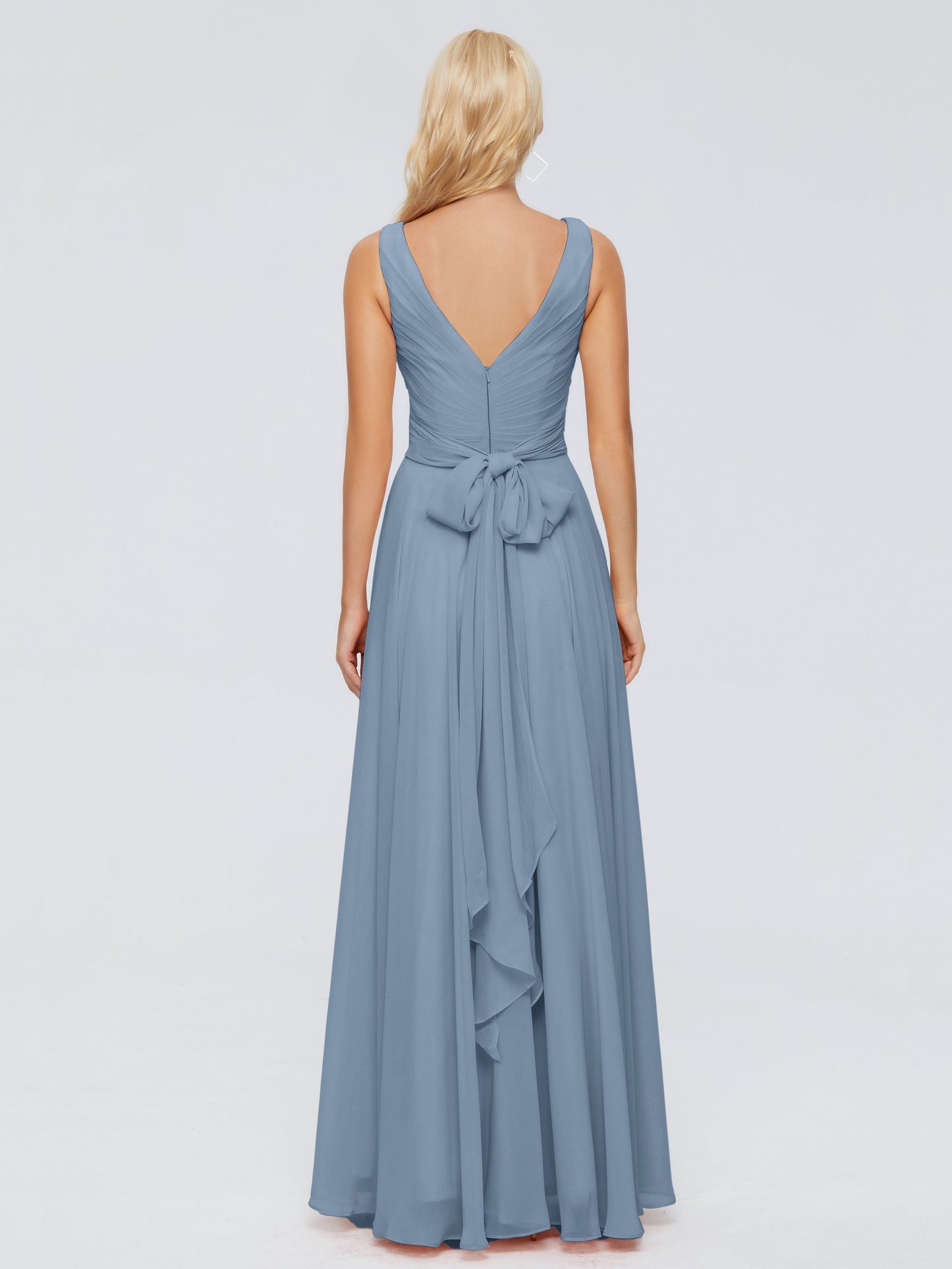 Ryleigh V Neck Long Chiffon Bridesmaid Dresses with Bow