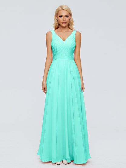 Ryleigh V Neck Long Chiffon Bridesmaid Dresses with Bow