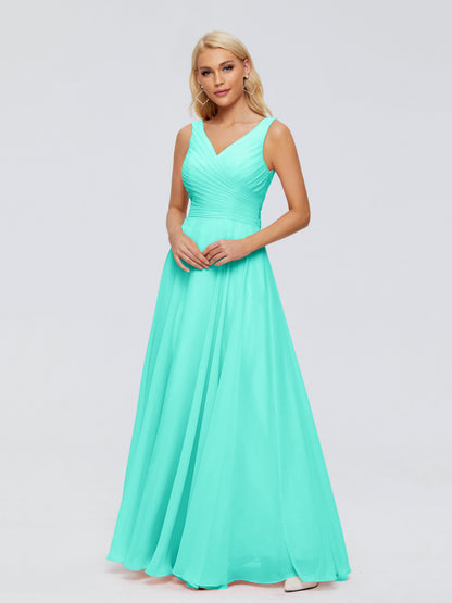 Ryleigh V Neck Long Chiffon Bridesmaid Dresses with Bow