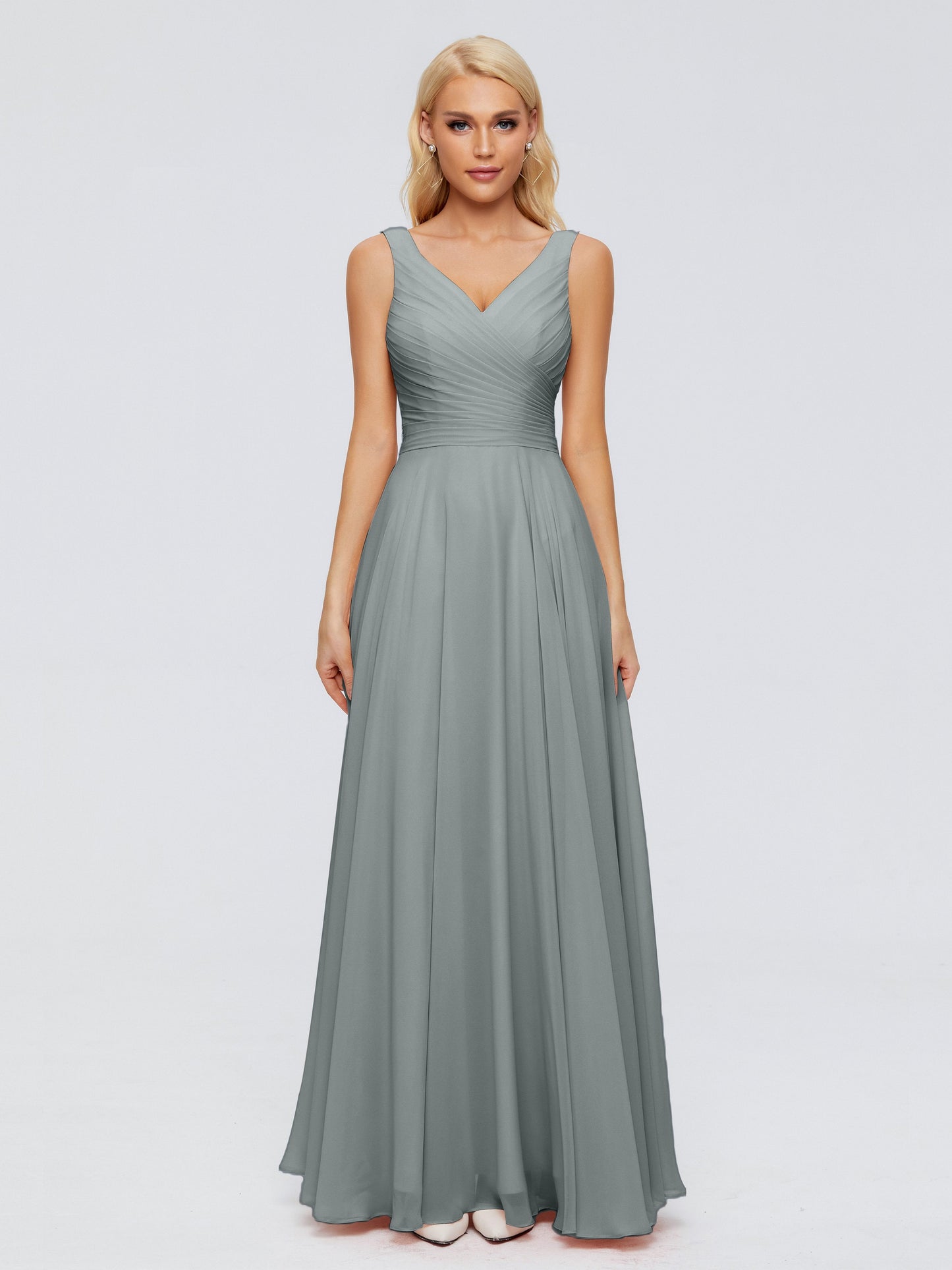 Ryleigh V Neck Long Chiffon Bridesmaid Dresses with Bow