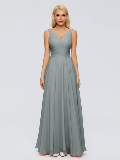 Ryleigh V Neck Long Chiffon Bridesmaid Dresses with Bow