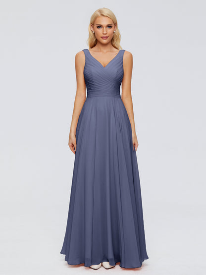 Ryleigh V Neck Long Chiffon Bridesmaid Dresses with Bow