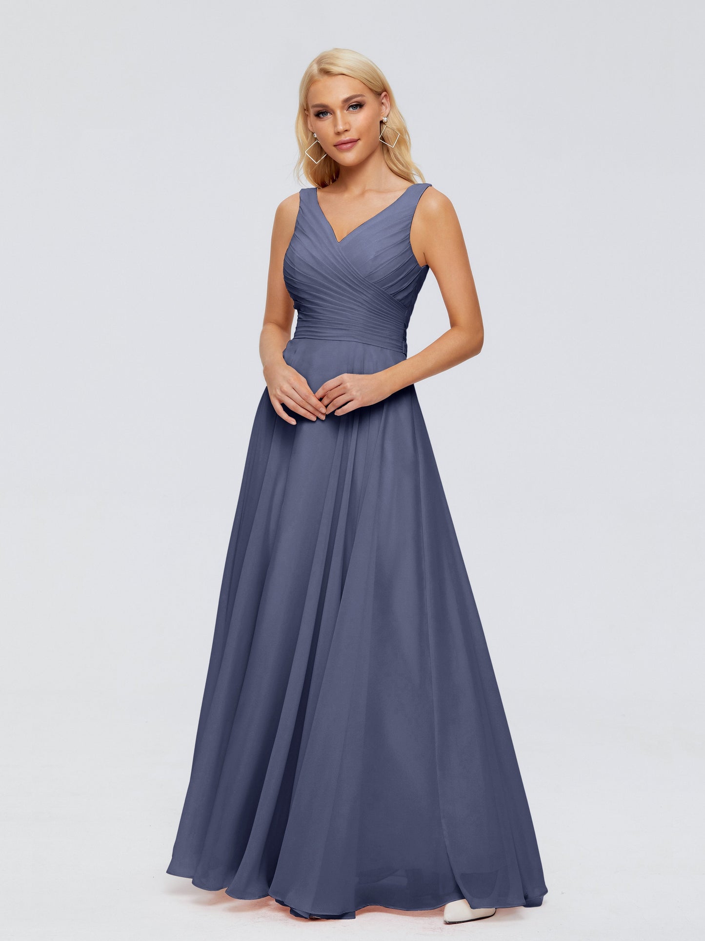 Ryleigh V Neck Long Chiffon Bridesmaid Dresses with Bow