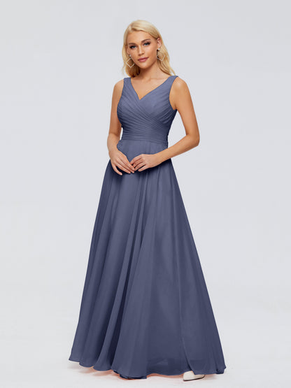 Ryleigh V Neck Long Chiffon Bridesmaid Dresses with Bow