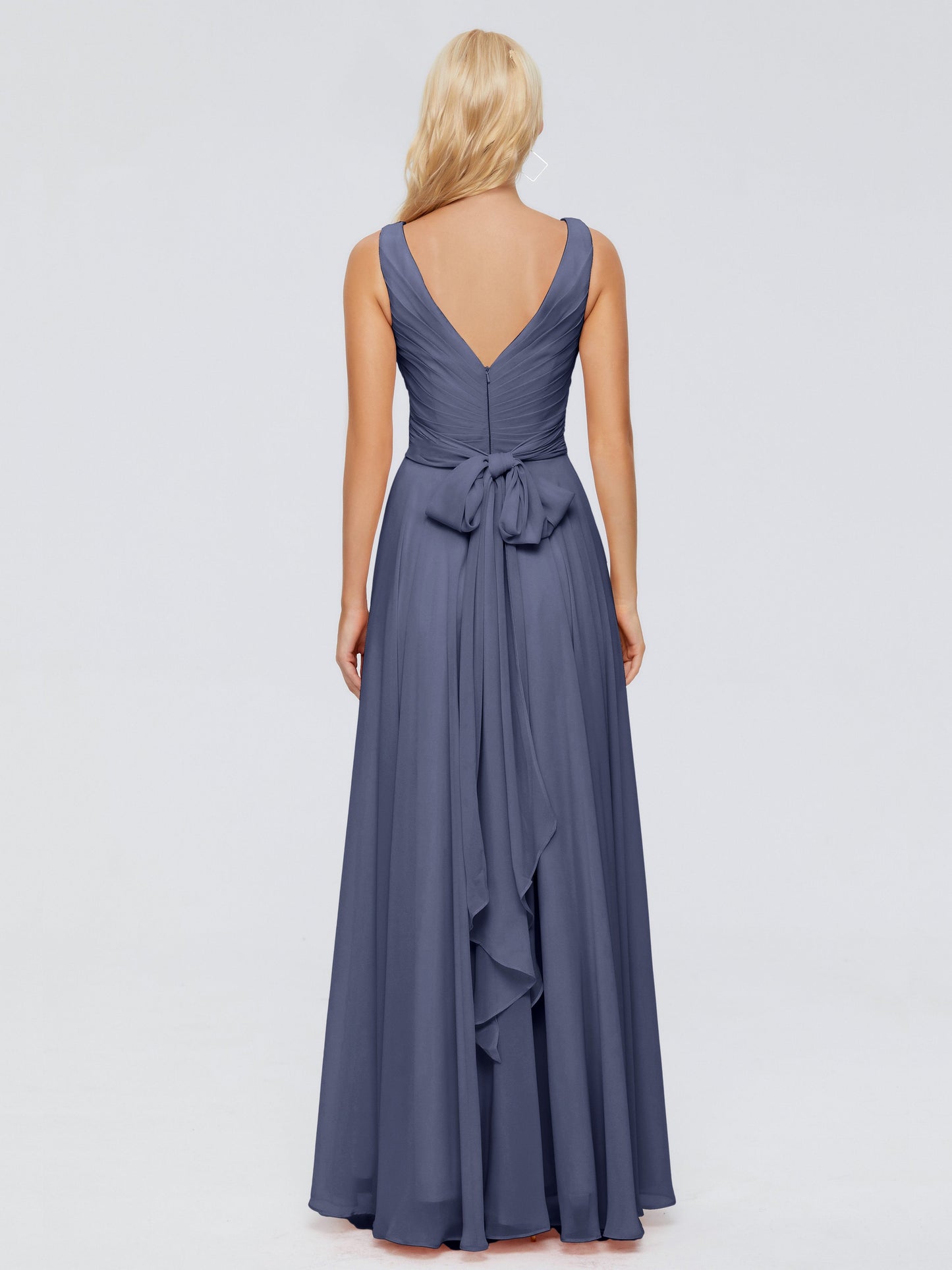 Ryleigh V Neck Long Chiffon Bridesmaid Dresses with Bow