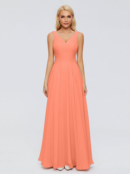 Ryleigh V Neck Long Chiffon Bridesmaid Dresses with Bow