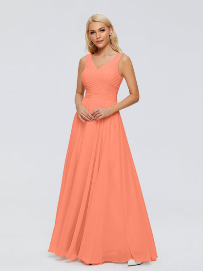 Ryleigh V Neck Long Chiffon Bridesmaid Dresses with Bow