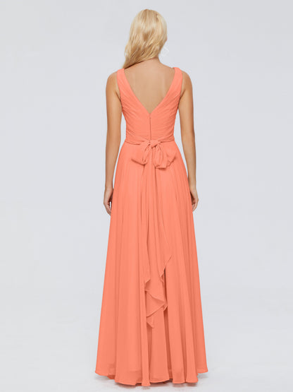 Ryleigh V Neck Long Chiffon Bridesmaid Dresses with Bow
