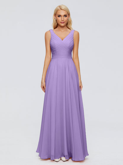 Ryleigh V Neck Long Chiffon Bridesmaid Dresses with Bow