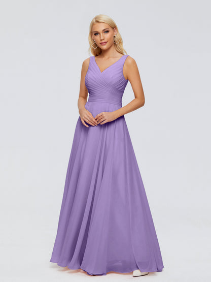 Ryleigh V Neck Long Chiffon Bridesmaid Dresses with Bow