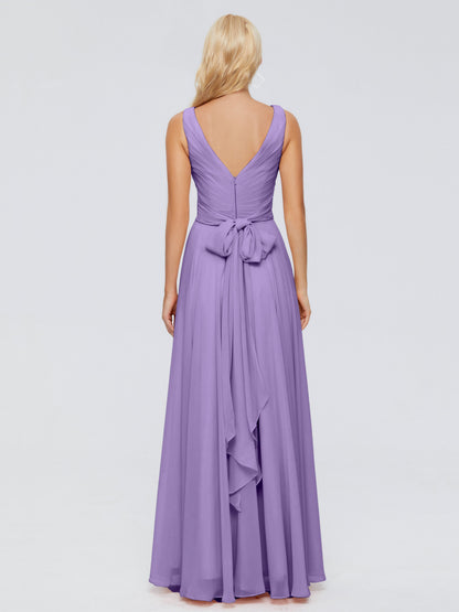 Ryleigh V Neck Long Chiffon Bridesmaid Dresses with Bow