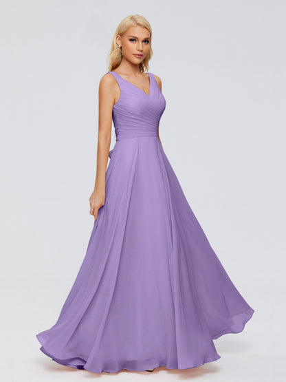 Ryleigh V Neck Long Chiffon Bridesmaid Dresses with Bow
