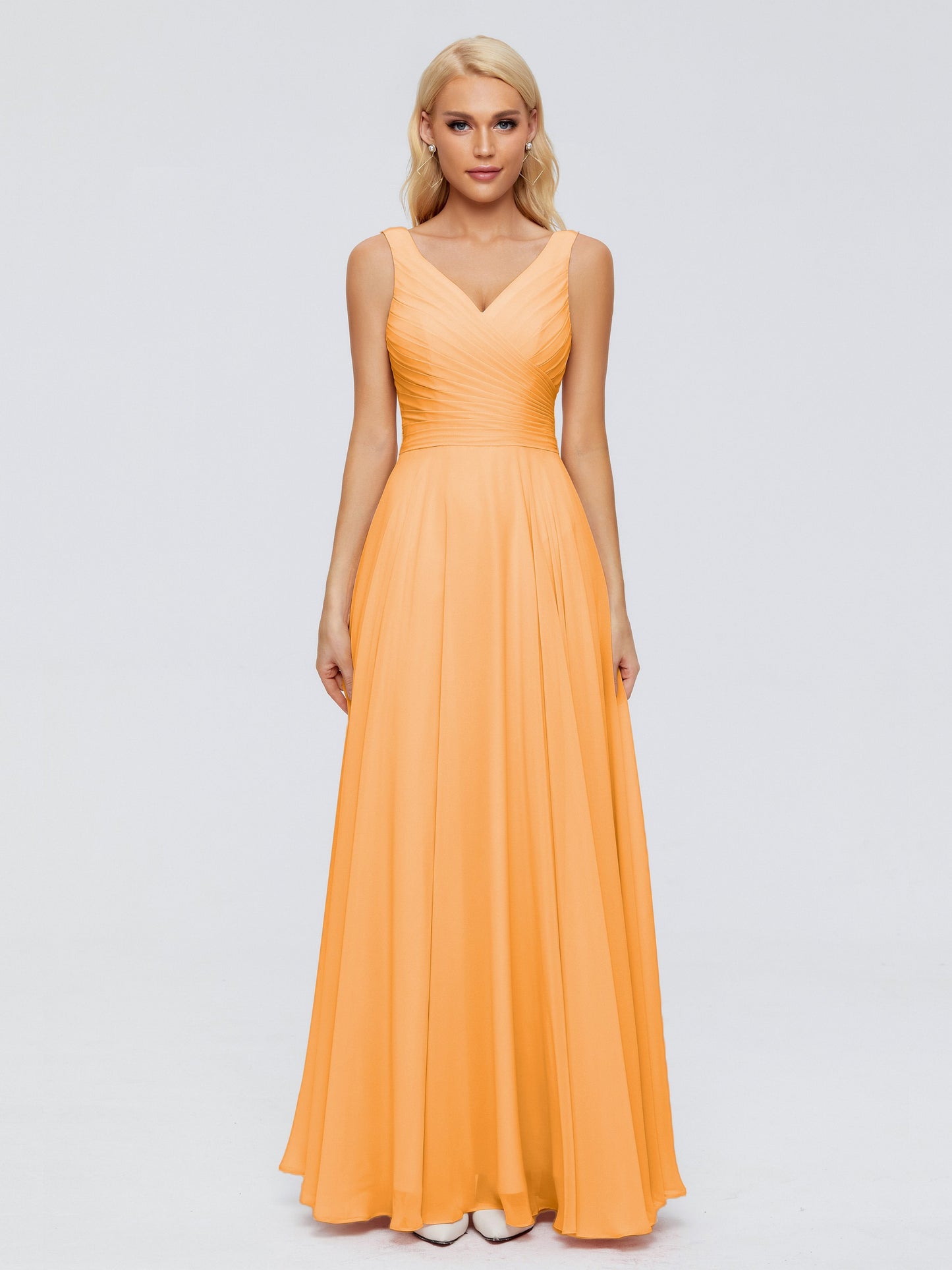 Ryleigh V Neck Long Chiffon Bridesmaid Dresses with Bow