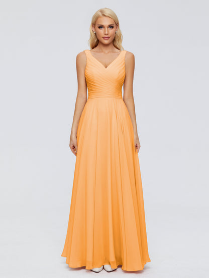 Ryleigh V Neck Long Chiffon Bridesmaid Dresses with Bow