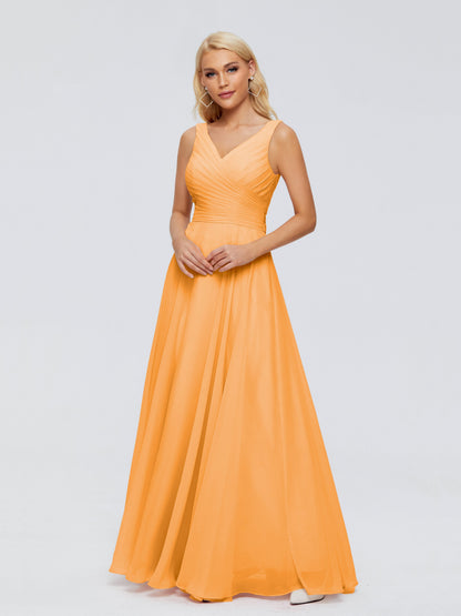 Ryleigh V Neck Long Chiffon Bridesmaid Dresses with Bow