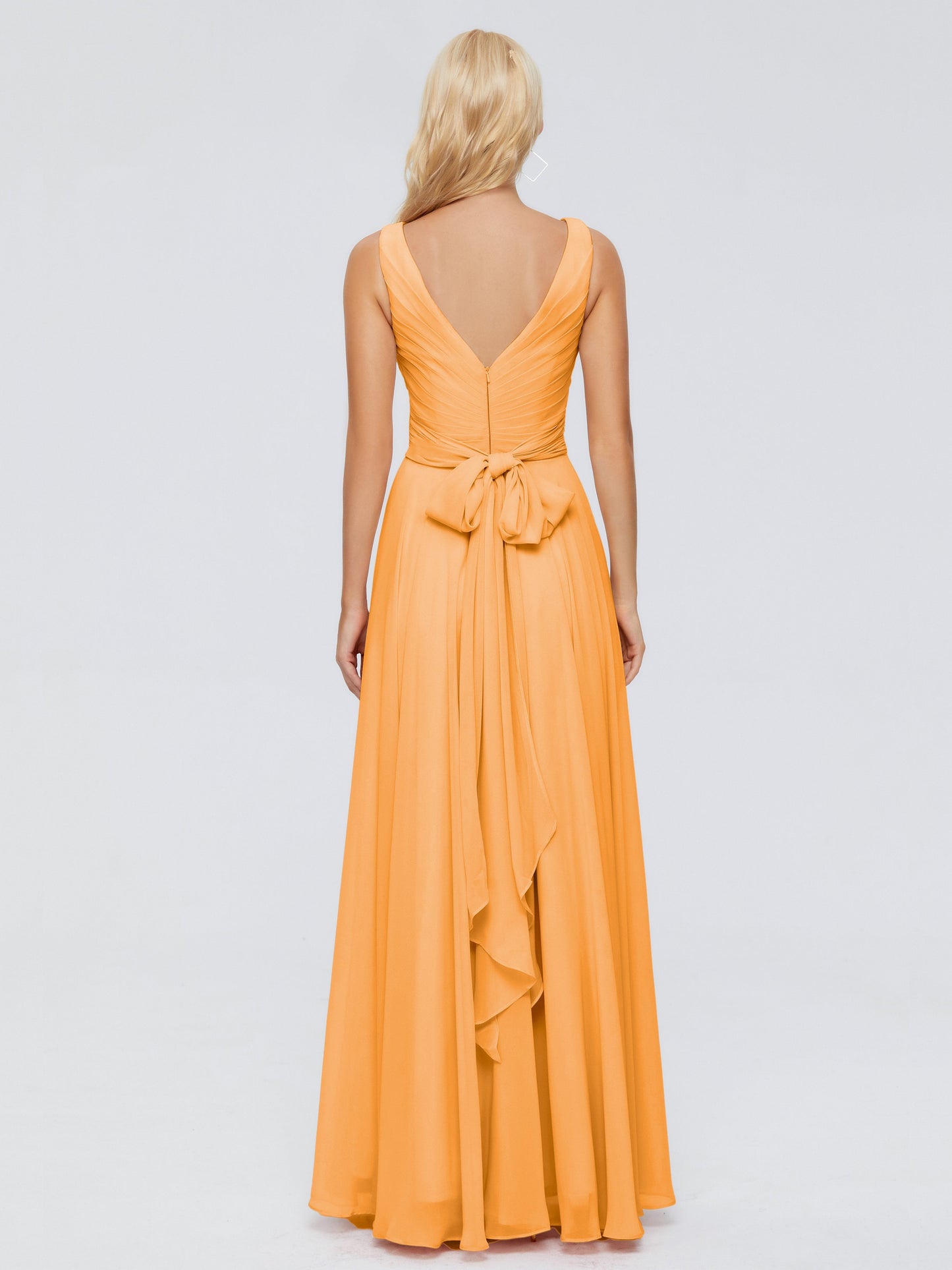 Ryleigh V Neck Long Chiffon Bridesmaid Dresses with Bow