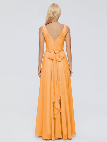 Ryleigh V Neck Long Chiffon Bridesmaid Dresses with Bow