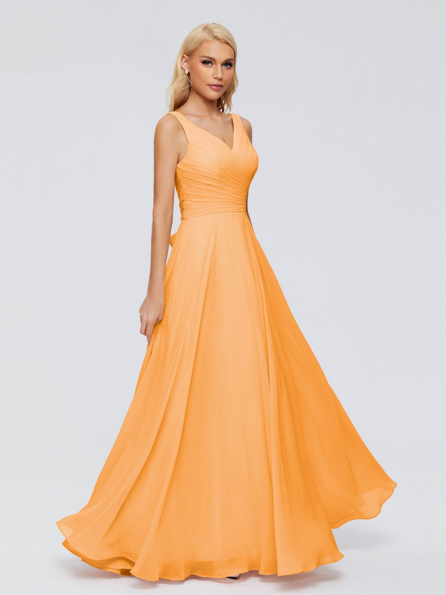 Ryleigh V Neck Long Chiffon Bridesmaid Dresses with Bow