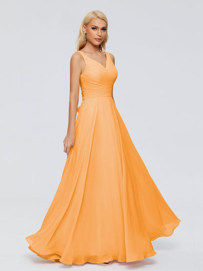 Ryleigh V Neck Long Chiffon Bridesmaid Dresses with Bow