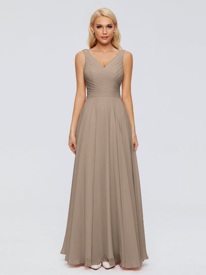 Ryleigh V Neck Long Chiffon Bridesmaid Dresses with Bow