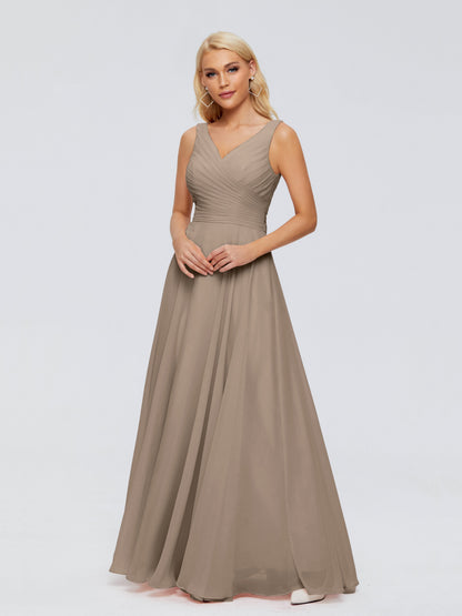 Ryleigh V Neck Long Chiffon Bridesmaid Dresses with Bow