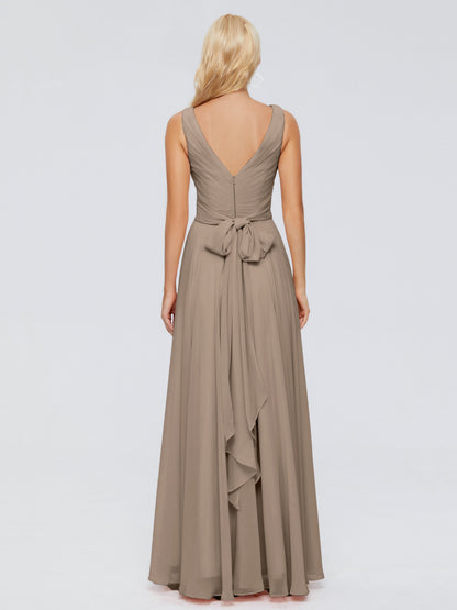 Ryleigh V Neck Long Chiffon Bridesmaid Dresses with Bow